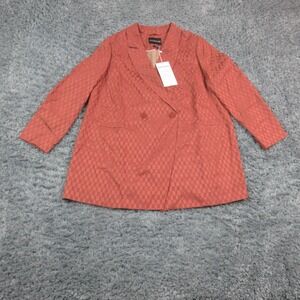 Wildfang Empower Double Breasted Blazer Womens 1X Red Check Jacquard Long NWT
